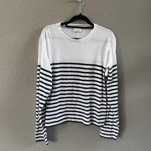 AYR Slushy Holiday Striped Long Sleeve Tee Womens XL Blue White Preppy Nautical - Picture 1 of 8
